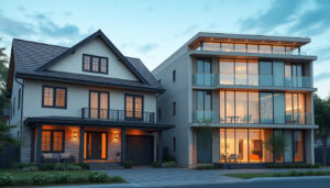 Architectural Visualization of Two Homes at Daybreak